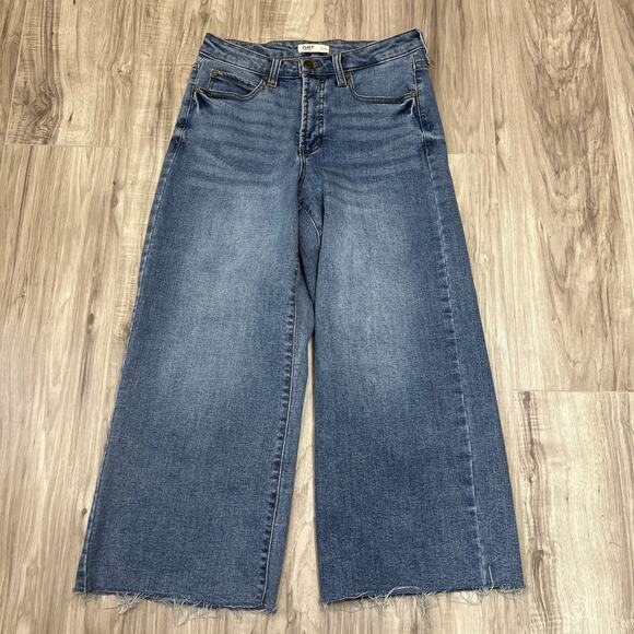 Oat New York Jeans women’s high rise wide leg crop Blue Raw Hem Denim Size 6/28 - Picture 4 of 11